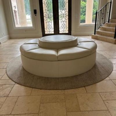 Custom Large light cream colored Italian leather circular sectional