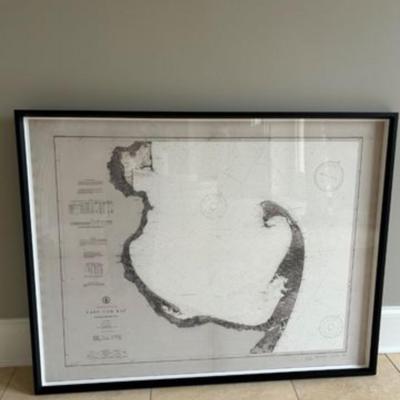 LARGE Framed Under Glass Cape Cod Map Artwork