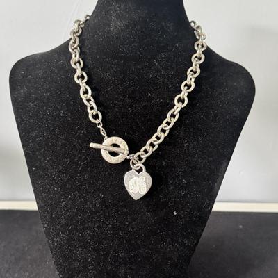 Large Tiffany & Co Sterling Silver Heart Tag Toggle Necklace (Monogramed)