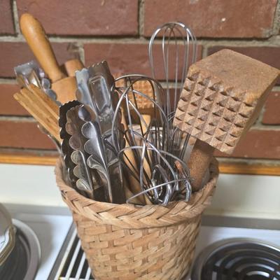 Mixed utensils in woven basket