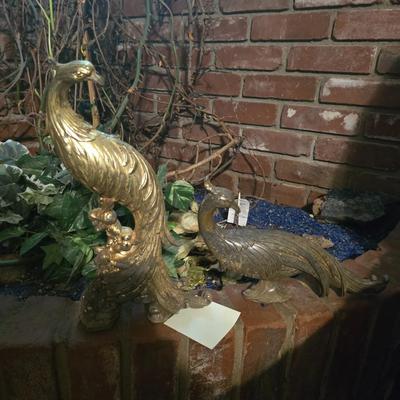 Gold toned resin peacocks
