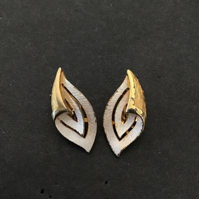 Vintage, silver and gold toned leaf clip on earrings