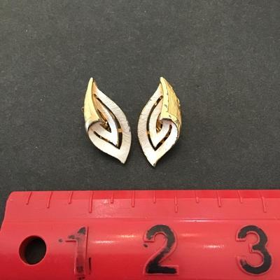 Vintage, silver and gold toned leaf clip on earrings