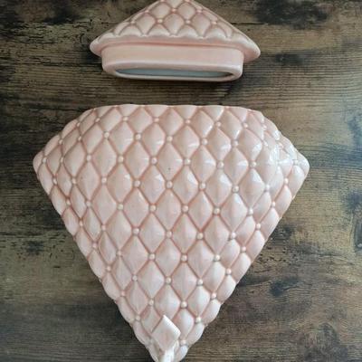 Pink peach porcelain wall pocket planter with lid