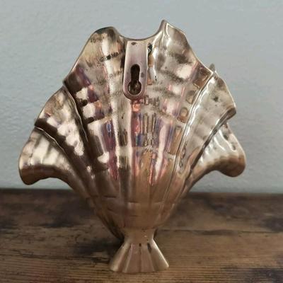 brass clam shell candle holder