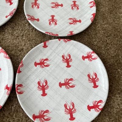 Melamine red lobster plates, 4