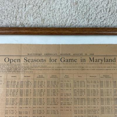 M258 Baltimore 1910 Open Seasons For Game In Maryland Chart