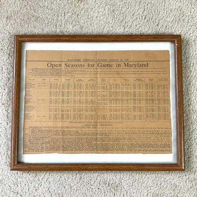 M258 Baltimore 1910 Open Seasons For Game In Maryland Chart