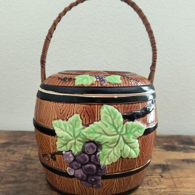 Vintage cookie jar with grapes