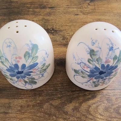 Vintage stoneware salt and pepper shakers