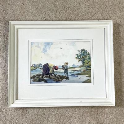 M271 Circa 1902 Original Leonard W. Vosburgh "Digging Clams" Watercolor/Pencil