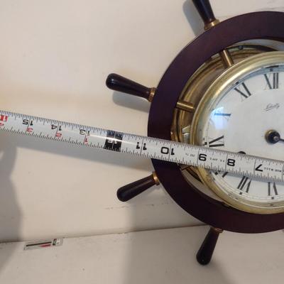 Battery Operated Schatz Wood and Brass Case Ship's Clock- Approx 12 1/2" in Diameter