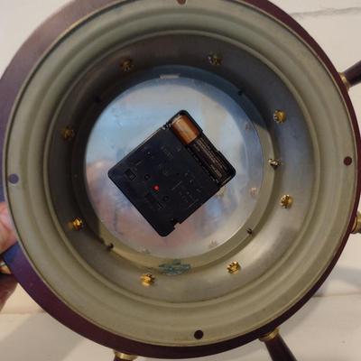 Battery Operated Schatz Wood and Brass Case Ship's Clock- Approx 12 1/2" in Diameter
