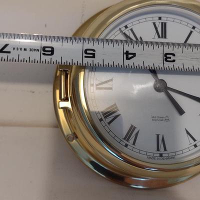 Danish Battery Operated Schatz Metal Case Ship's Clock- Approx 5 1/2" in Diameter