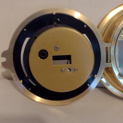 Danish Battery Operated Schatz Metal Case Ship's Clock- Approx 5 1/2" in Diameter