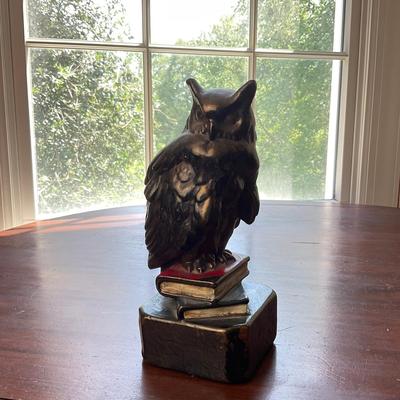 M299 Antique Bronze Clad Owls On Books Bookends