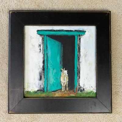 HZ300 Original Painting By Naydene Gonnella "Goat With Green Door"