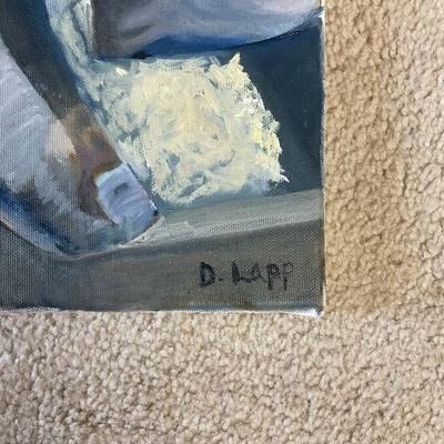 HZ301 Original Oil On Canvas By D. Lapp "Mom and Baby Pig" In Blue