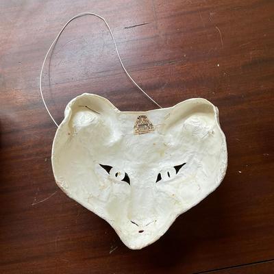 HZ302 Handmade Paper- Mache Cat Masque Mask and Tissue Box