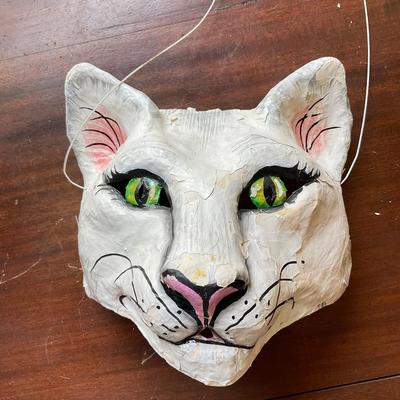 HZ302 Handmade Paper- Mache Cat Masque Mask and Tissue Box