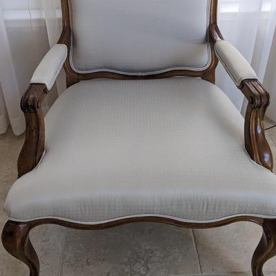 French Provincial Louis XV Style Upholstered Arm Chair, White 