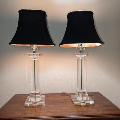 Crystal Table Lamps with Black shades (28"H), Set of 2    Lamp Shade is 12"W x 9"D