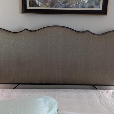 Cal King size metal bedframe & upholstered headboard (Mattress not included/not for sale)