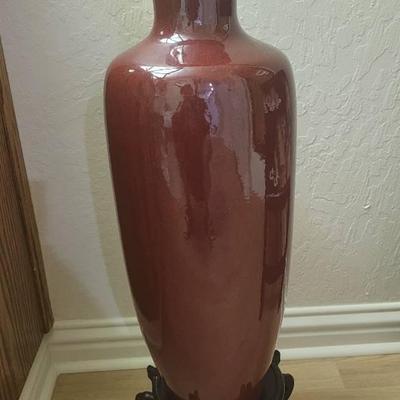 Vintage Chinese Crackle Glazed Oxblood Ceramic Vase (No Msrkings)
