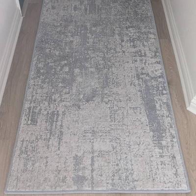 Grey And White Abstract Unbranded Area Rug Runner Size 2'7" X 8"