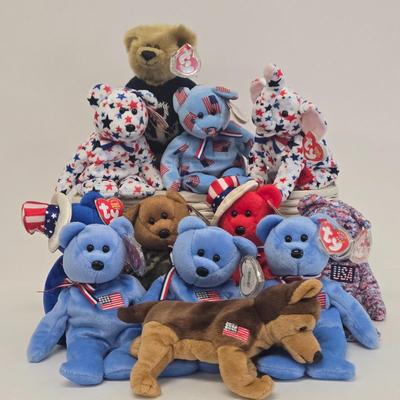 LOT 1: Big Lot of Patriotic TY Beanie Babies