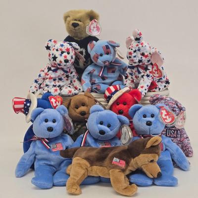 LOT 1: Big Lot of Patriotic TY Beanie Babies