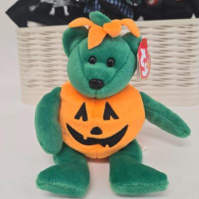 LOT 2: Fall and Halloween TY Beanie Babies Including Gobbles, Tricky, and More