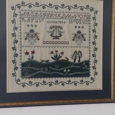 Framed Needlework Sampler- Approx 23 1/2" x 22 1/2"