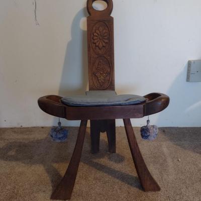 Vintage Wooden Three Legged Birthing Chair with Removable Cushion (Choice A)