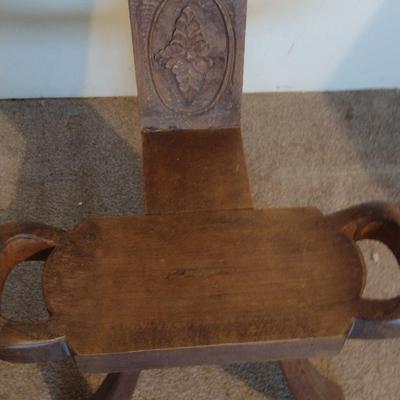 Vintage Wooden Three Legged Birthing Chair with Removable Cushion (Choice A)