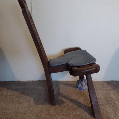 Vintage Wooden Three Legged Birthing Chair with Removable Cushion (Choice A)