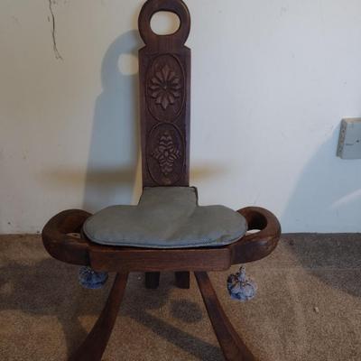 Vintage Wooden Three Legged Birthing Chair with Removable Cushion (Choice B)