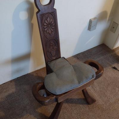 Vintage Wooden Three Legged Birthing Chair with Removable Cushion (Choice B)