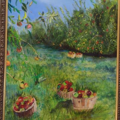 'Jones Apple Orchard' by Gerry Borden- Framed Original Painting on Canvas- Approx 21 1/2" x 18"