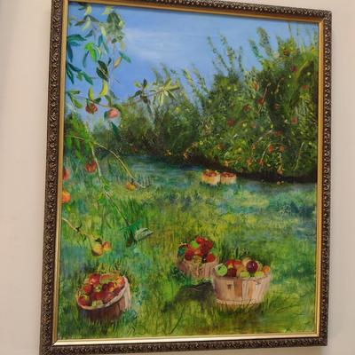 'Jones Apple Orchard' by Gerry Borden- Framed Original Painting on Canvas- Approx 21 1/2" x 18"