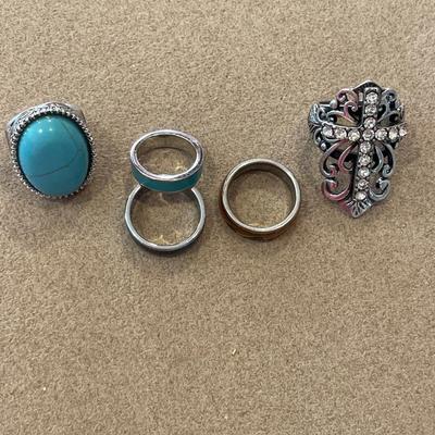 Faux turquoise and cross rings