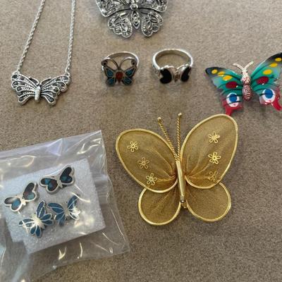 Butterfly jewelry including 2 sterling rings