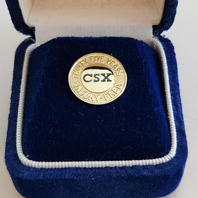 Sale Photo Thumbnail #497: This auction lot is for a CSX Railroad 35 Year Gold Service Pin. The pin is marked 1/10 10K on the verso.  Great for the railroad collector.