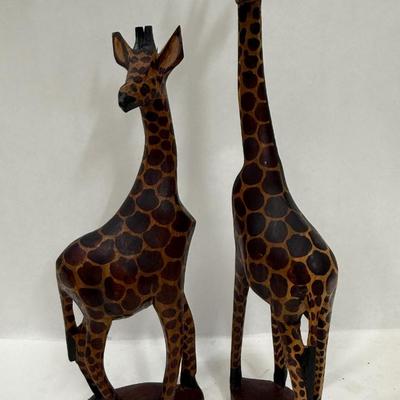 Pair of Hand Carved Wooden Giraffes made in Kenya