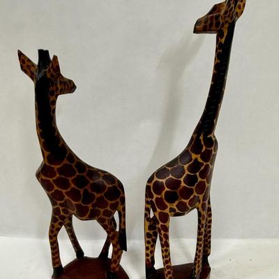 Pair of Hand Carved Wooden Giraffes made in Kenya