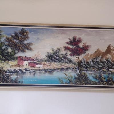 Large, Framed Painting on Wood- Signed by Artist- Approx 23 1/4" x 50"