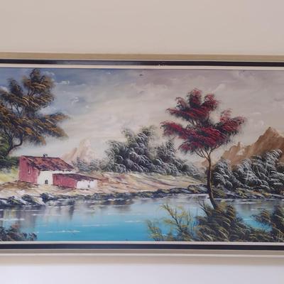 Large, Framed Painting on Wood- Signed by Artist- Approx 23 1/4" x 50"