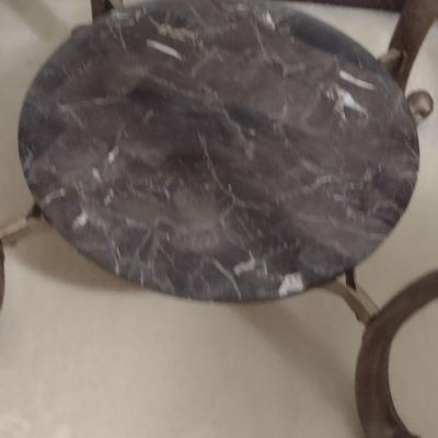 Beveled Glass Top Table with Metal Base and Granite Accent- Approx 38" in Diameter, 32" Tall