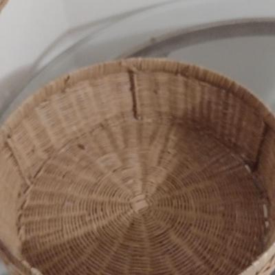 Pair of Wicker Rattan Storage Baskets with Lids