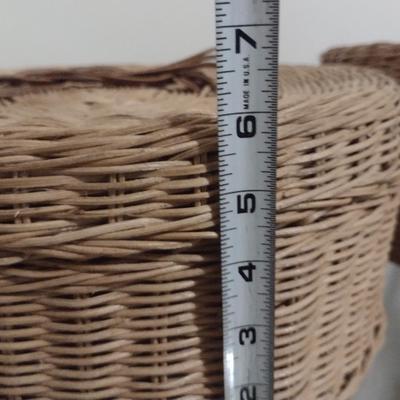 Pair of Wicker Rattan Storage Baskets with Lids